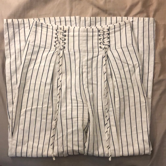 Henmar Ivory Striped Lace-up Wide-leg pants - Picture 4 of 5